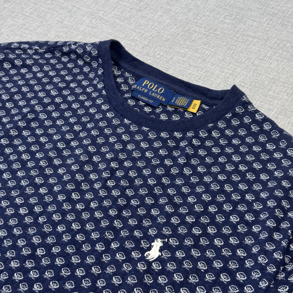 Polo Ralph Lauren Floral T-Shirt Mens L Blue Crew Neck Cotton Classic Fit